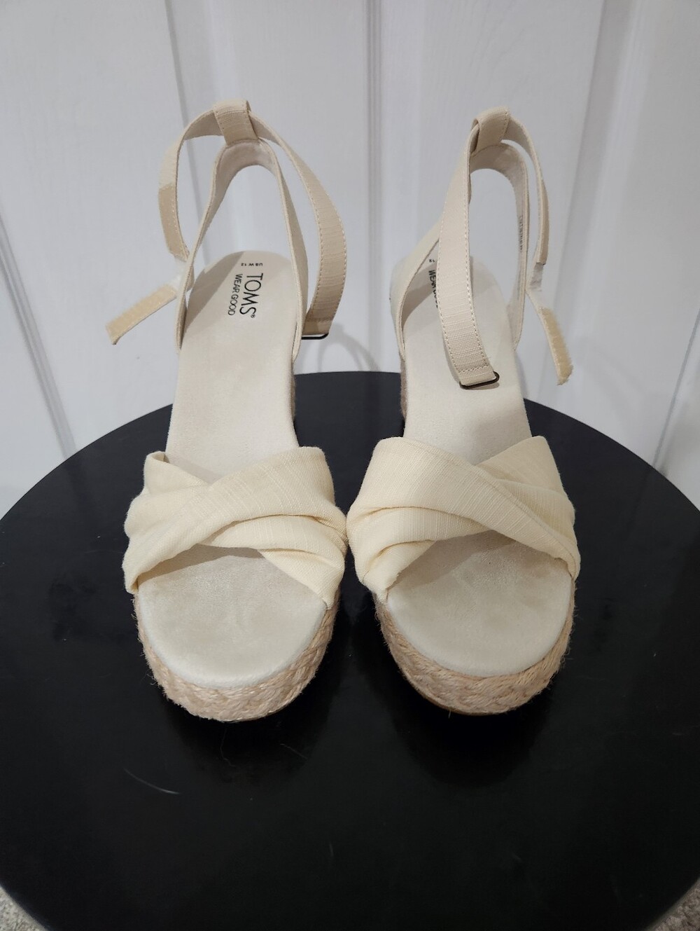 TOMS Cream Espadrille Wedge Sandals with Ankle Tie - Womens 12